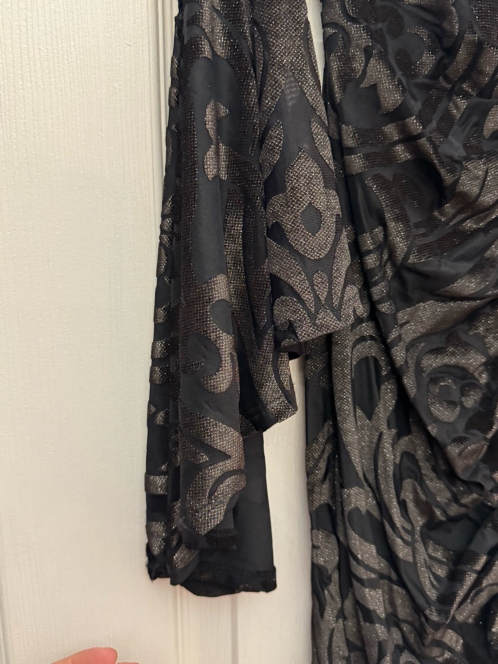 Black Ruched Scoop-Neck Dress with Bell Sleeves - Picture 5 of 7